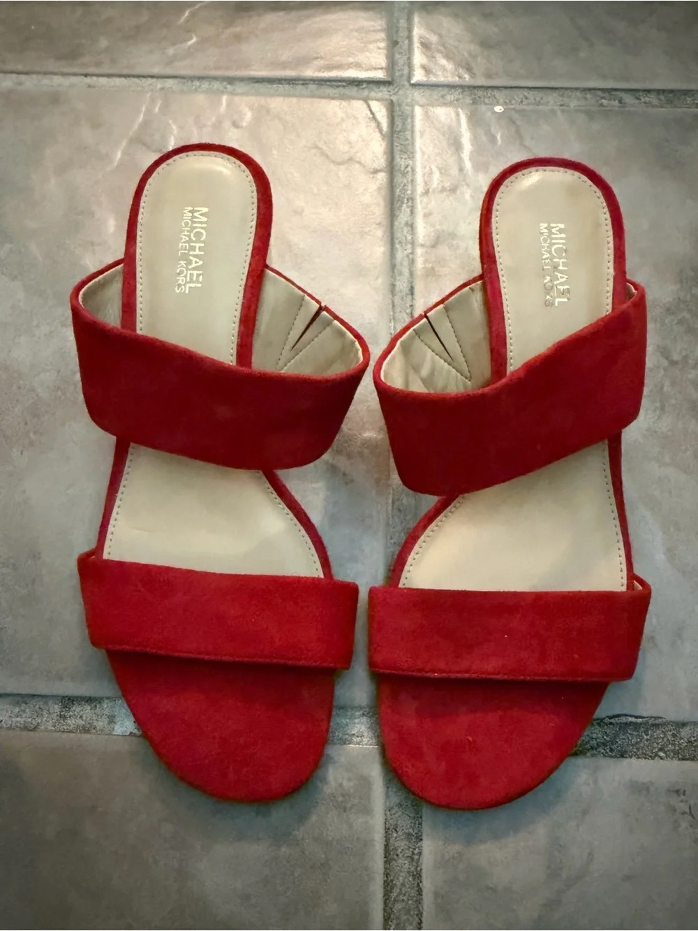 Michael Kors Suede Blythe Mule Sandals in Chili Red
